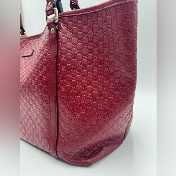 Auth Gucci Large Red Microguccisima Monogram Embossed Leather Joy Tote Bag Ex+ - Picture 5 of 16